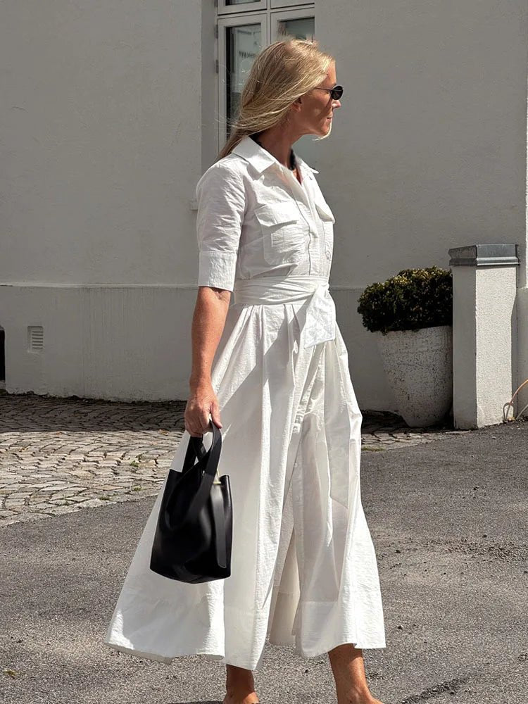 Stacie Bow Tie-Waist Shirt Dress