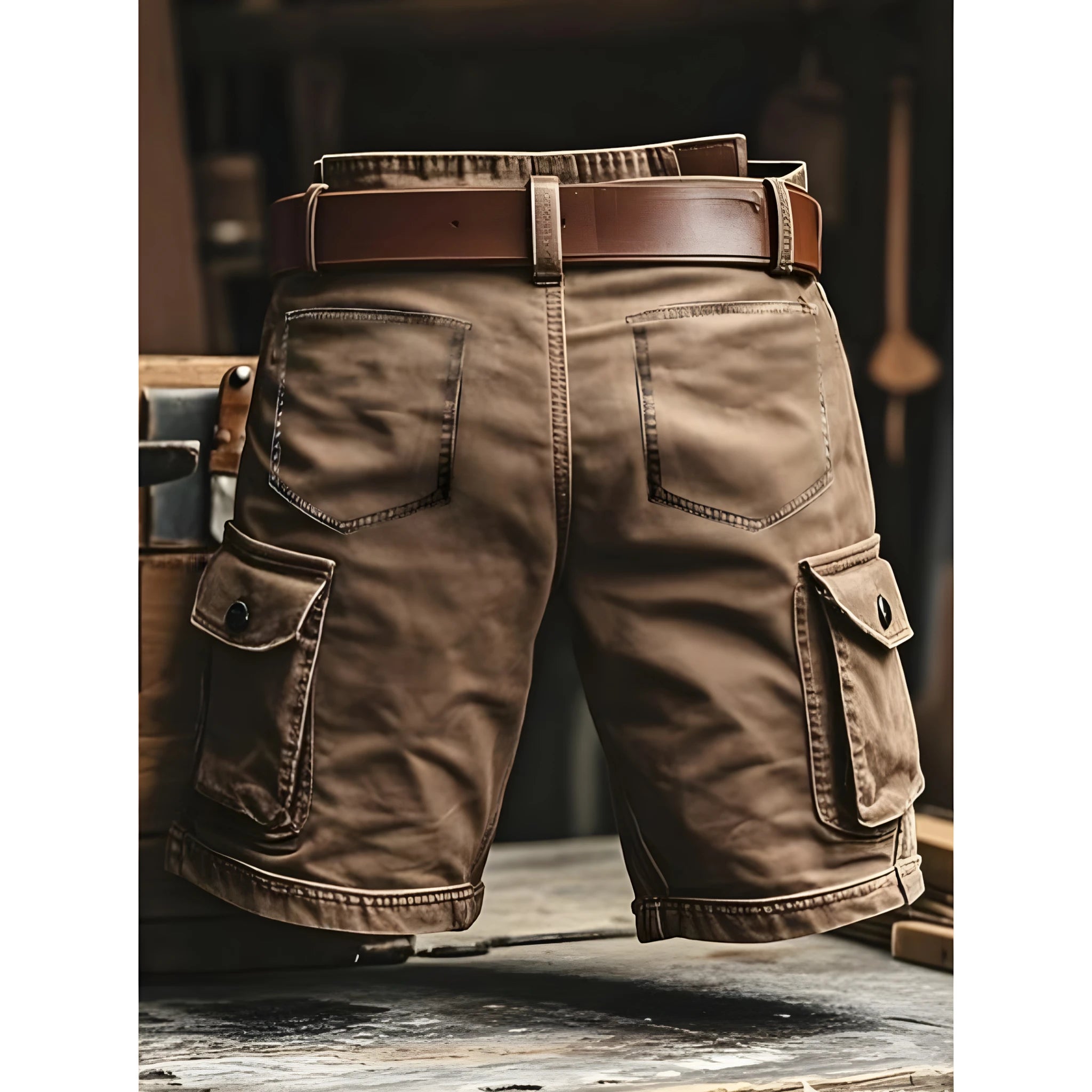 Utility Wear | Men's Cargo Shorts with Zippered Pockets & Comfortable Fit | Durable Knee-Length Design for Outdoor Adventures
