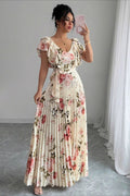 Valentina Floral V-Neck Ruffle Sleeve Maxi Dress