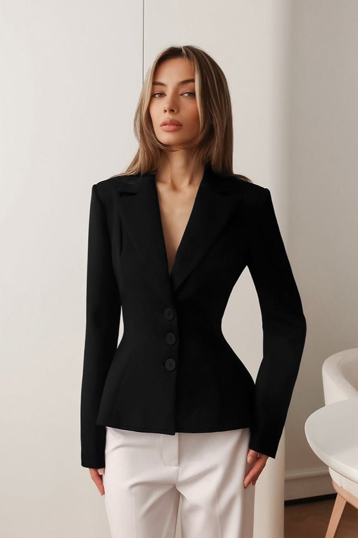 Vivienne Fitted V-Neck Padded Shoulder Blazer