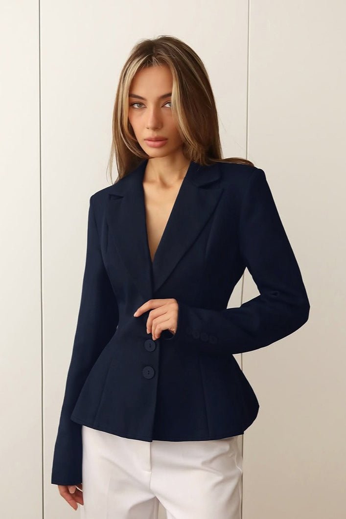 Vivienne Fitted V-Neck Padded Shoulder Blazer