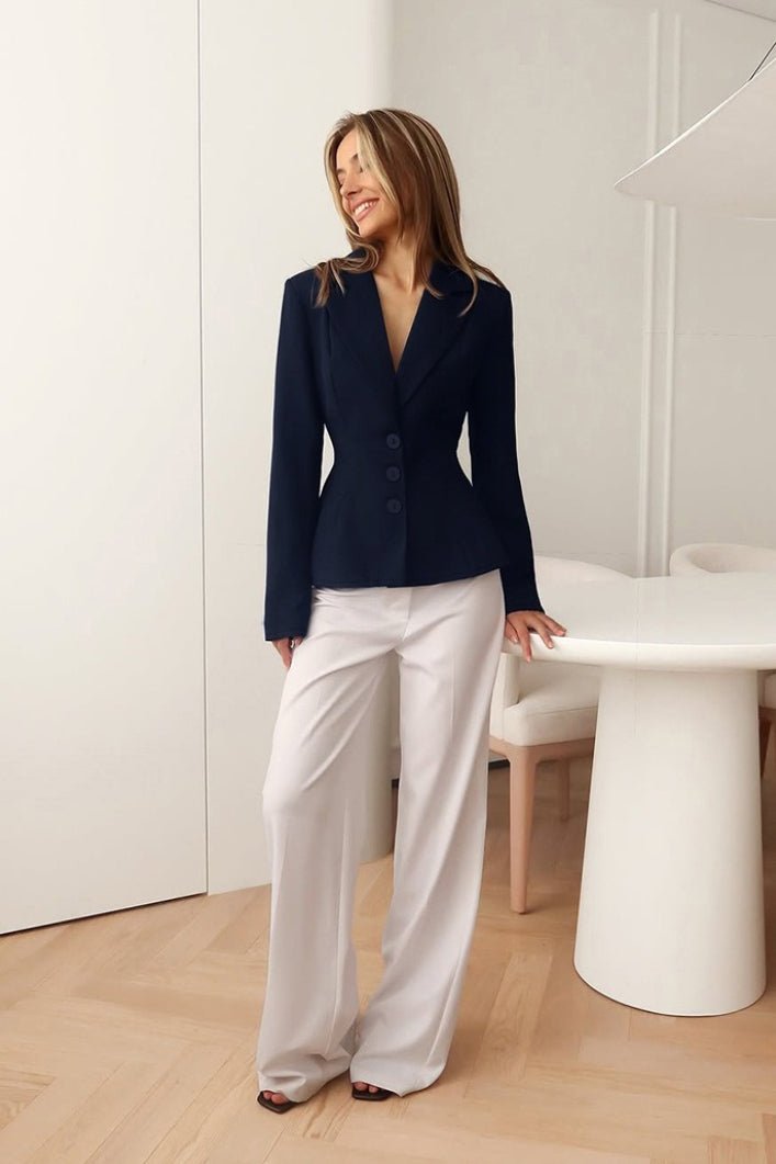 Vivienne Fitted V-Neck Padded Shoulder Blazer