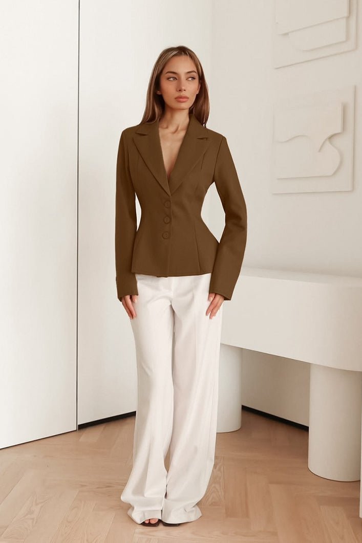 Vivienne Fitted V-Neck Padded Shoulder Blazer
