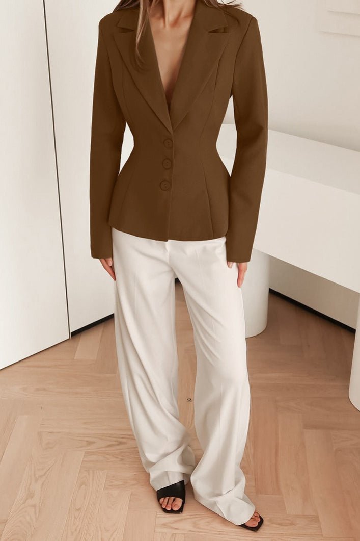 Vivienne Fitted V-Neck Padded Shoulder Blazer
