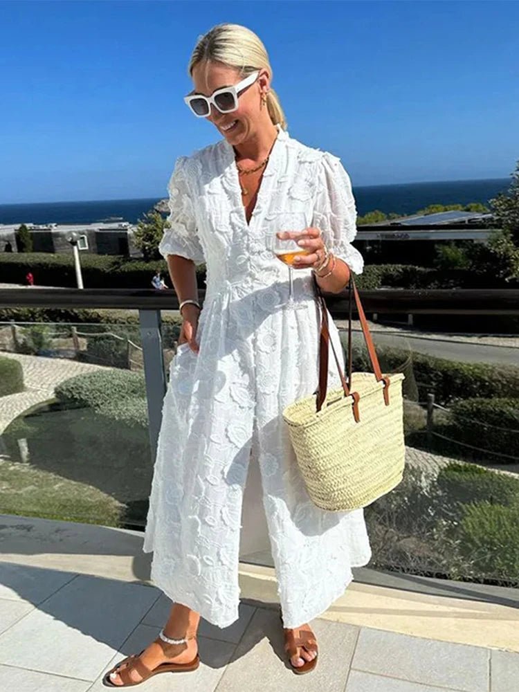 Wendy Embroidered Lace V-Neck Midi Dress
