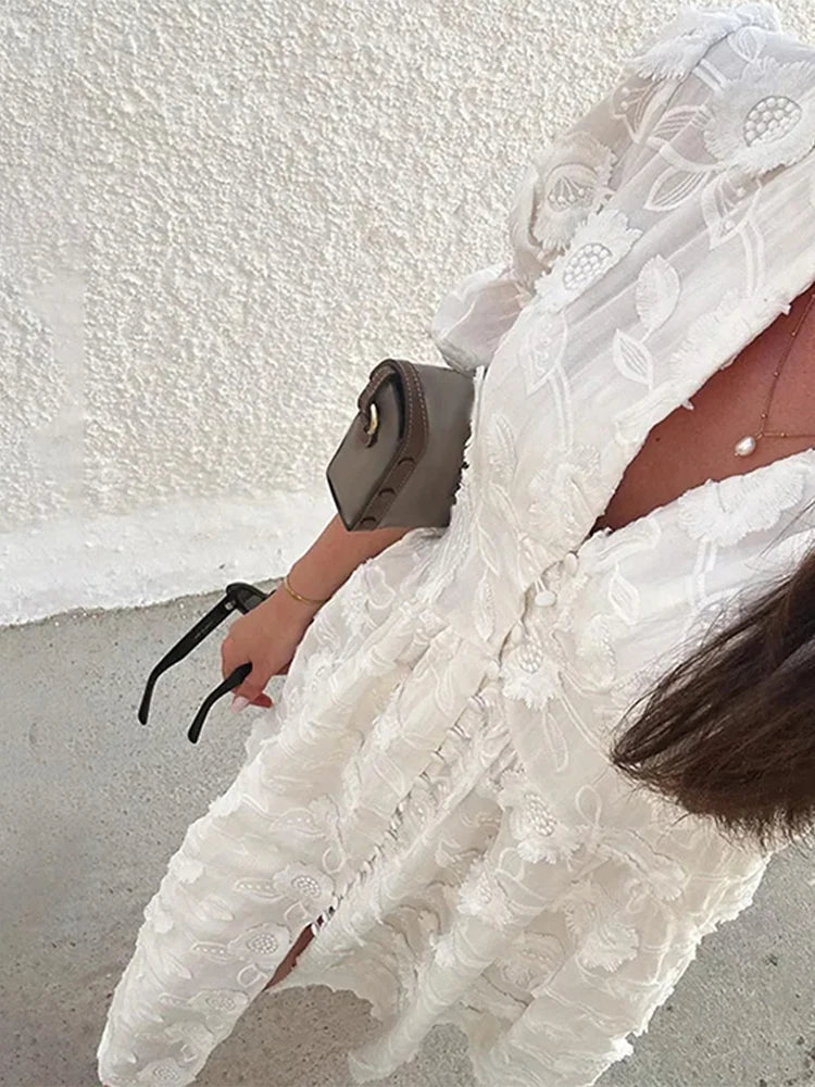 Wendy Embroidered Lace V-Neck Midi Dress